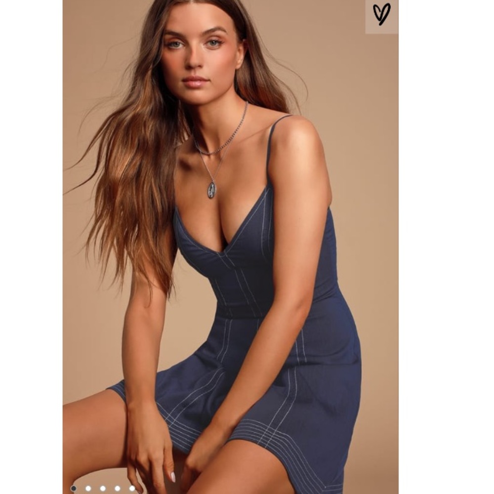 New! Lulus navy blue skater dress - Picture 2 of 6